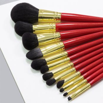 Light luxury red spray-painted wooden handle makeup set brush 12pcs