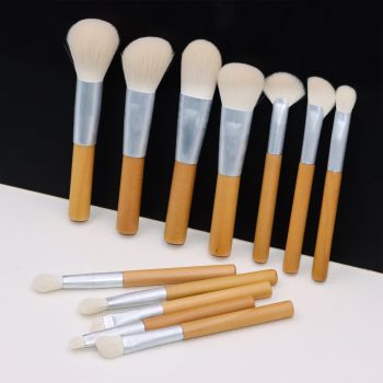 12 Professional makeup brush set with Eco-friendly wooden handle in natural wood color