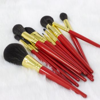 Light luxury red spray-painted wooden handle makeup set brush 12pcs