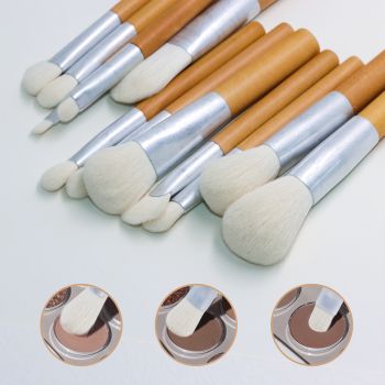 12 Professional makeup brush set with Eco-friendly wooden handle in natural wood color