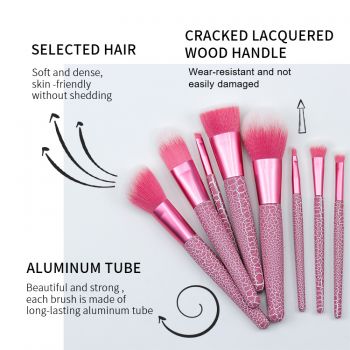 Cracked lacquered rose red wooden handle makeup brush for 11pcs in one set