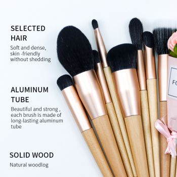 11PCS Natural wood-color wooden handle makeup brush