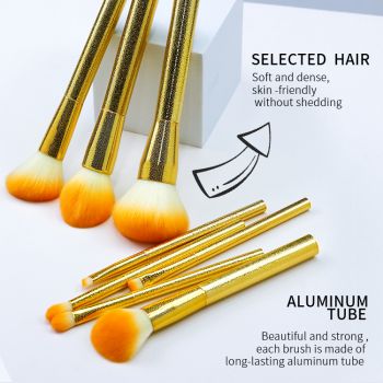 3D water-drop pattern electroplated plastic handle is in a luxurious golden color with 2c Nylon hair 8pcs makeup brush
