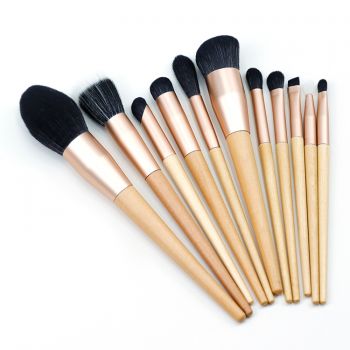11PCS Natural wood-color wooden handle makeup brush