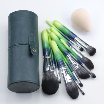 Three-color gradient wooden handle with makeup brush bucket for travel