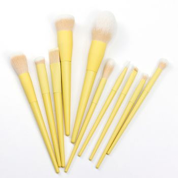 Summer new Lemon yellow wooden handle of 10pcs professional brush set