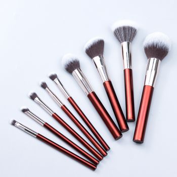Shinny red color plastic handles for makeup brush sets 9pcs