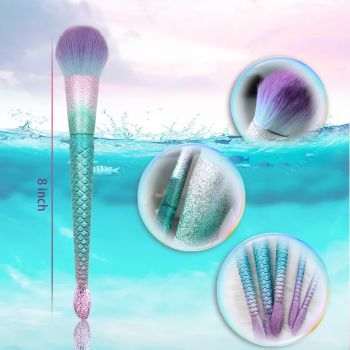 Mermaid shape of handle makeup brush set 5 pieces
