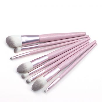 Eco-friendly Wheat straw handle with 2C synthetic hair 8pcs makeup brush set