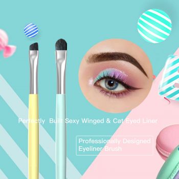 Macaron-colored eyeshadow brush and lip brush