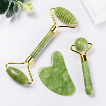 Support Customization 3 in 1 Portable Hand Massage Tool Jade Stone Massage Roller Set with Box Packaging