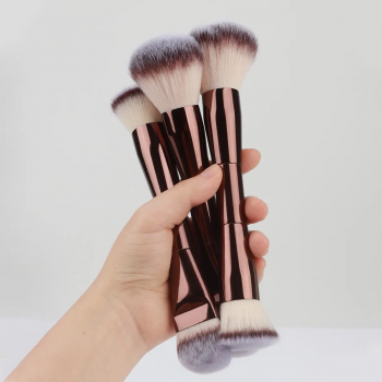 Low MOQ Customized Double Ended Large Flat Kabuki Premium Synthetic Dual-ended Fluffy Face Foundation Brush 