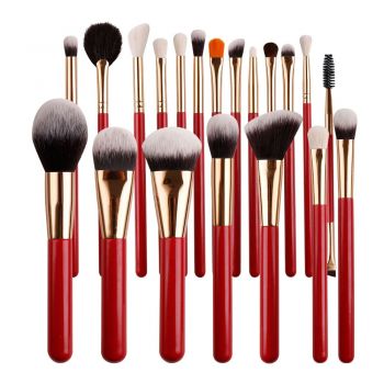 Red color wooden handle professional makeup brush set with Vegan Cruelty free synthetic fiber hair