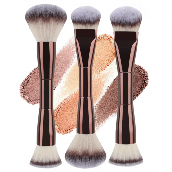 Low MOQ Customized Double Ended Large Flat Kabuki Premium Synthetic Dual-ended Fluffy Face Foundation Brush 