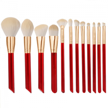 11 Pcs Christmas Red High Quality Synthetic Hair Makeup Brush Custom logo Wooden Makeup Brush Set for Women