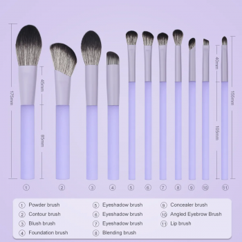 Hot sale 11 Pcs Purple Handle Beauty Makeup Brush Set Acrylic Transparent Custom Logo Cosmetics Make up Brush Kit