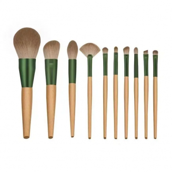Professional 10pcs Makeup Brush Set Wooden Handle Soft Synthetic Fiber Bristles Face Eye Foundation Blush Tool Brushes