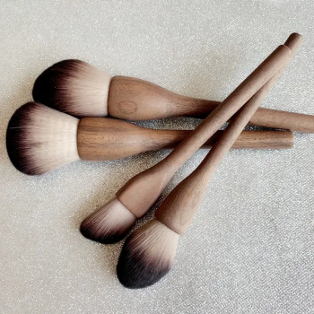 Solid Wood Walnut Large Retro Loose Powder Brush Makeup Brush Set Vegan Wood Handle Custom Cosmetics Brush