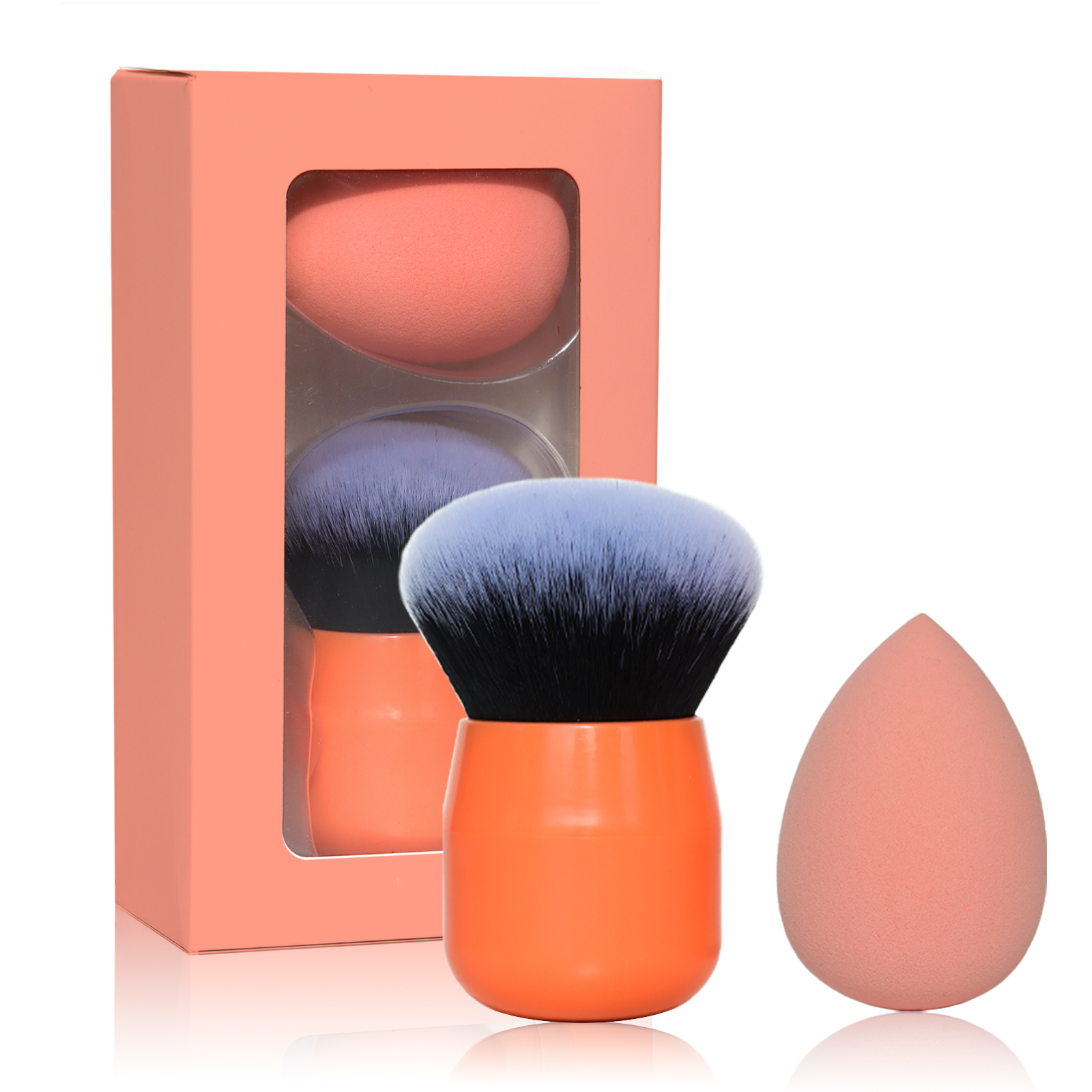 High-end orange kabuki gift box packaging of makeup brush for Face
