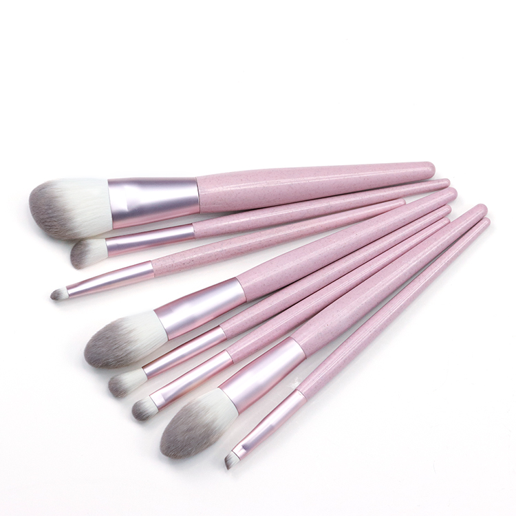 Eco-friendly Wheat straw handle with 2C synthetic hair 8pcs makeup brush set