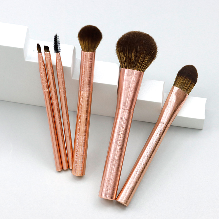 A set of 6 pcs brushed aluminum tube handle makeup brushes