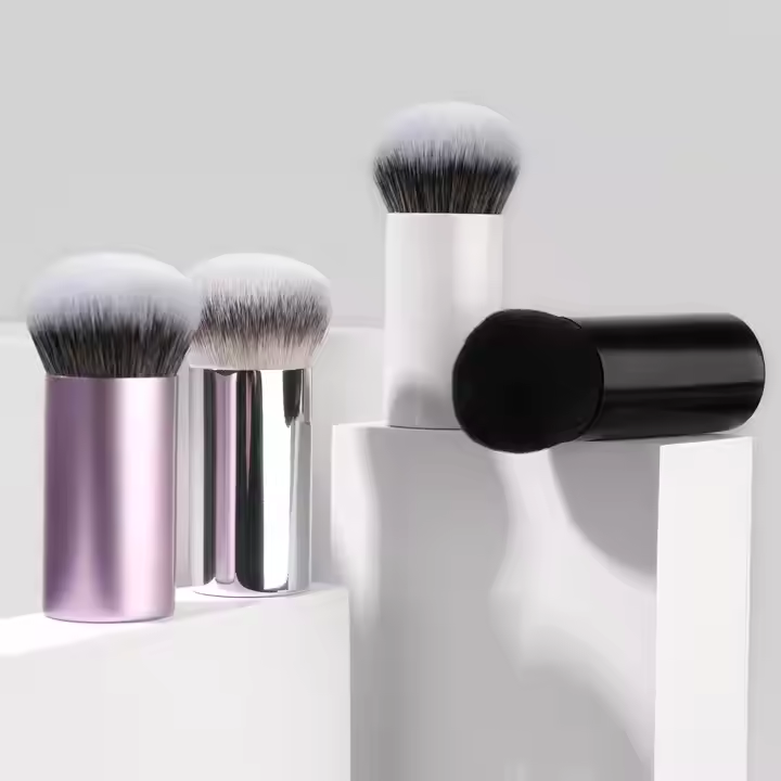 Luxury Aluminum Tube Kabuki Liquid Seamless Foundation Brush Soft Synthetic Hair Small Buffer Brush Makeup Kabuki