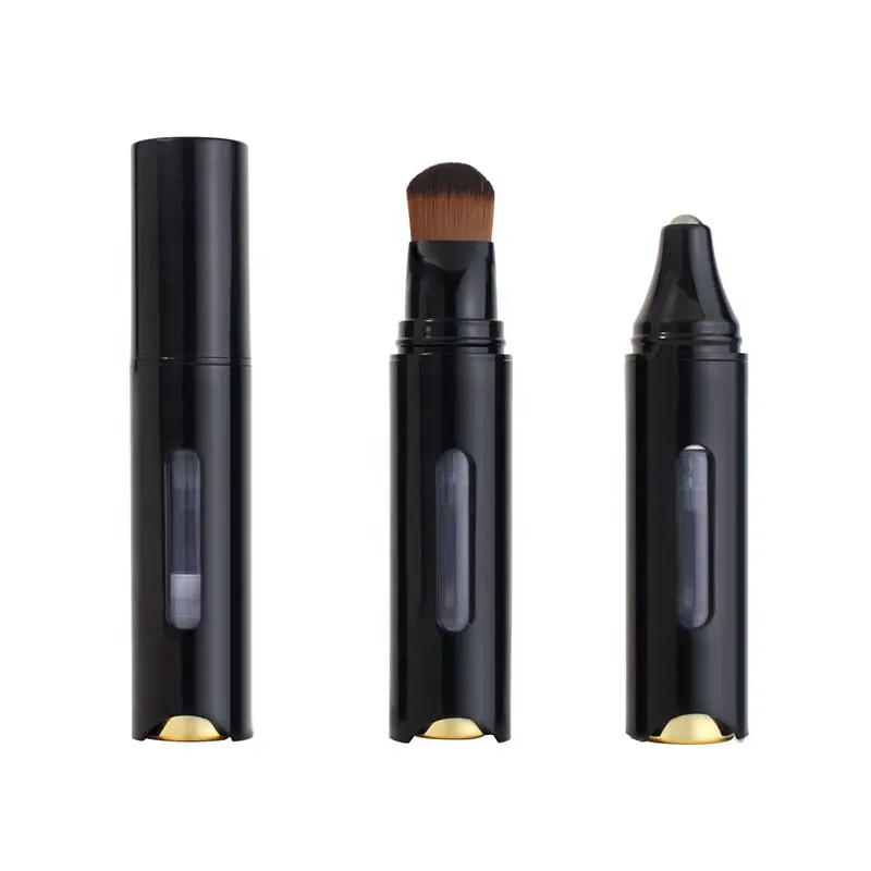 Black Roll on Plastic Perfume 15ml Airless Bottle Hair Dye Fragrance Foundation Concealer Click Pen Tube with Brush