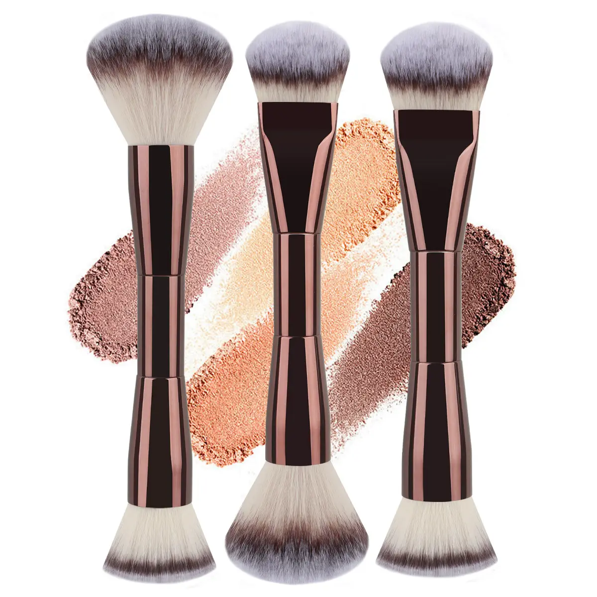 Low MOQ Customized Double Ended Large Flat Kabuki Premium Synthetic Dual-ended Fluffy Face Foundation Brush 