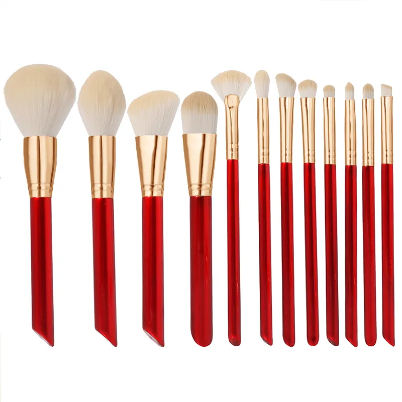 11 Pcs Christmas Red High Quality Synthetic Hair Makeup Brush Custom logo Wooden Makeup Brush Set for Women