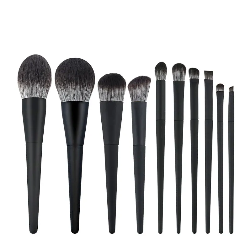 Makeup Brushes Luxury Vegan Cruelty Free 10pcs Black Classic Private Label Logo Makeup Brush Set with Bag High Quality